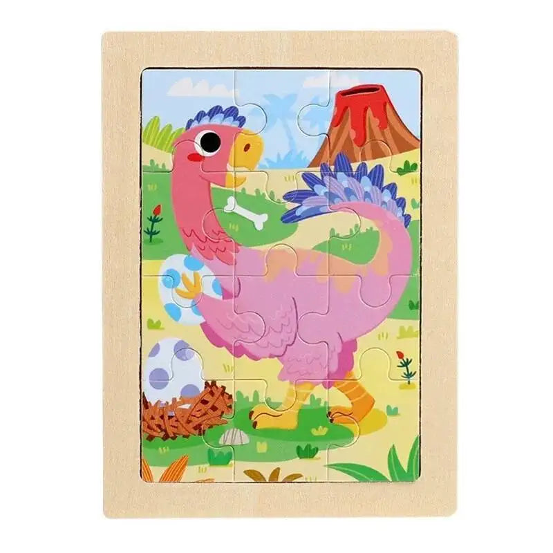 12piece Baby Wooden 3D Puzzle Cartoon Animal Dinosaur Intelligence Jigsaw Wooden Puzzle Game Educational Toys for Children