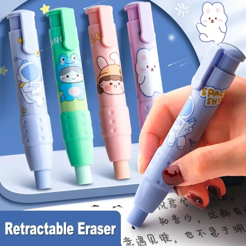 Cute Cartoon Pressing Pencil Eraser Pen Type Rubber Stationery Replaceable Eraser Core for Kids Writing Supplies Soft Art Eraser