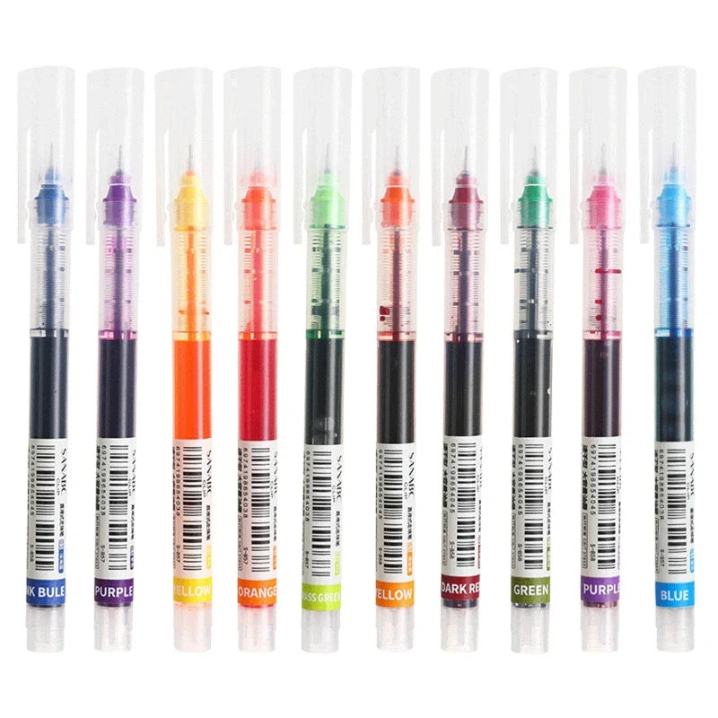10Pcs 0.5mm Needle Type Gel Pens Straight Liquid Black Blue Red Writing Gel Pens School Stationery Office Supplies Writing Tools