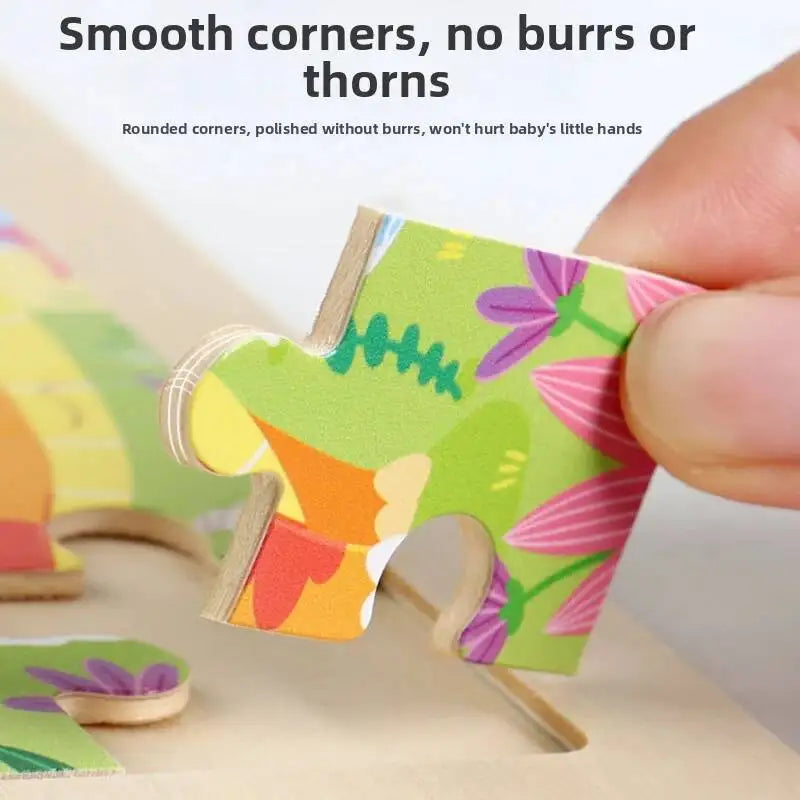 12piece Baby Wooden 3D Puzzle Cartoon Animal Dinosaur Intelligence Jigsaw Wooden Puzzle Game Educational Toys for Children