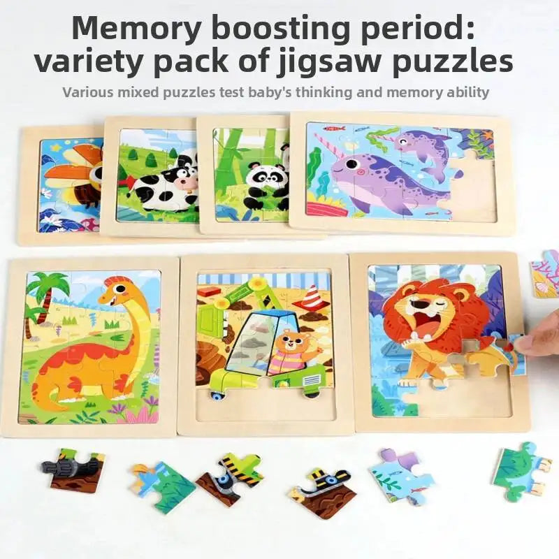12piece Baby Wooden 3D Puzzle Cartoon Animal Dinosaur Intelligence Jigsaw Wooden Puzzle Game Educational Toys for Children