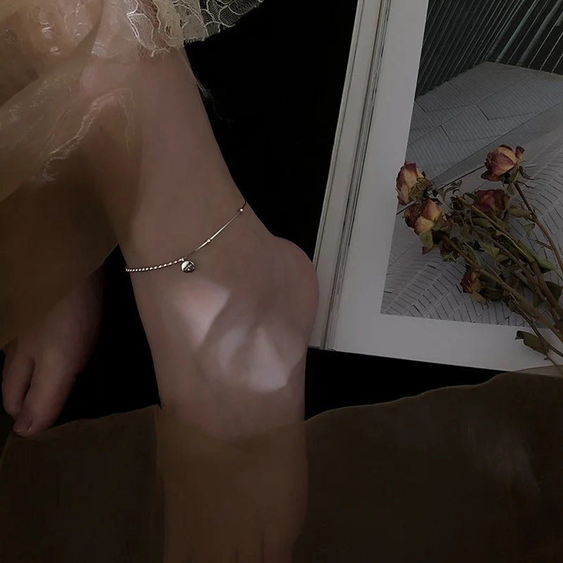 LYSEN - 
VENTFILLE 925 Sterling Silver Double Layer Anklet for Women Geometric Disc Anklet Bracelet Summer Jewelry