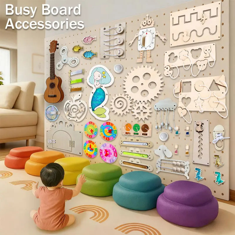 Busy Board DIY Accessories Toys Wooden Busy Board Parts Lamps Doorbell Montessori Toy Educational Games Intellectual Development