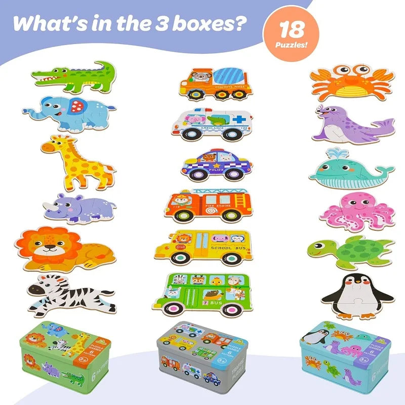 Baby Wooden Puzzles for Toddlers Montessori Development Toys Educational Animals Puzzle Board Games for Kids Boys 1 2 3 Years