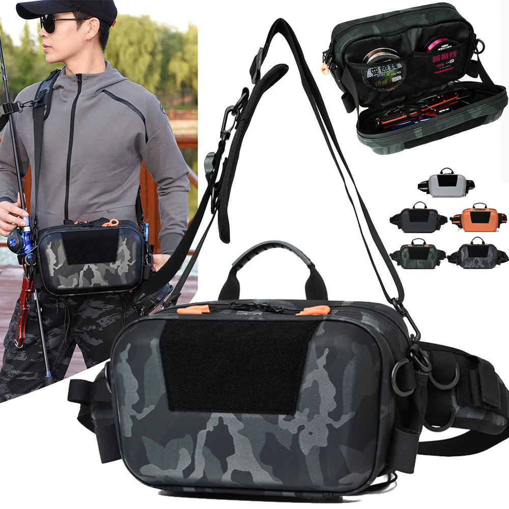 Hardshell  - Fishing Bag Lure Tackle Backpack Men Case with Fihsing Rold Holder Tactical Tool Storage Fish Waist Chest Camping Bag