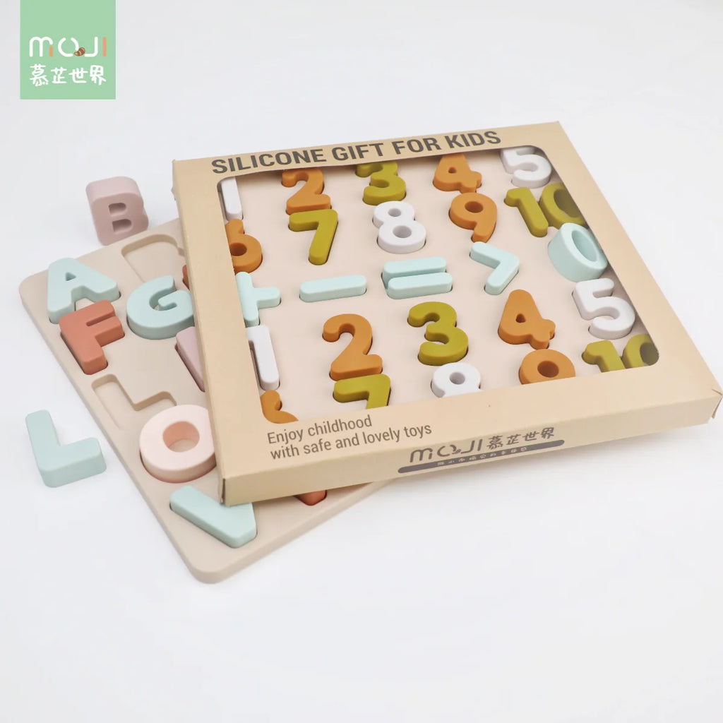 Silicone Montessori Letters Number Puzzle Board Toys Shape Matching For Kids Educational Toys Busy Board Bpa Free Children's Toy