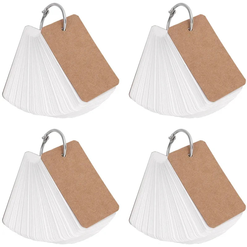 400/100Sheets Blank Flash Cards with Rings Study Note Memo Pad Kraft Paper with Binder Ring for Office School Student Supplies