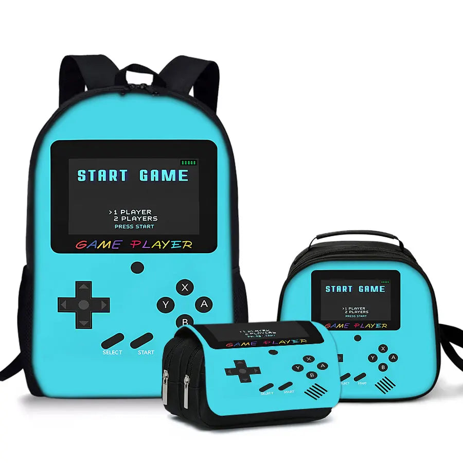 Hoter - 3 Pcs Set Games Console Simple Style Lightweight Boys/Girls Gift 3D Cartoon Big Capacity Teens Laptop Backpack Women Men