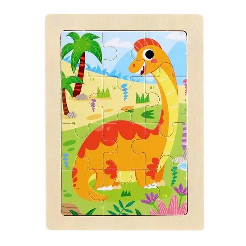 12piece Baby Wooden 3D Puzzle Cartoon Animal Dinosaur Intelligence Jigsaw Wooden Puzzle Game Educational Toys for Children