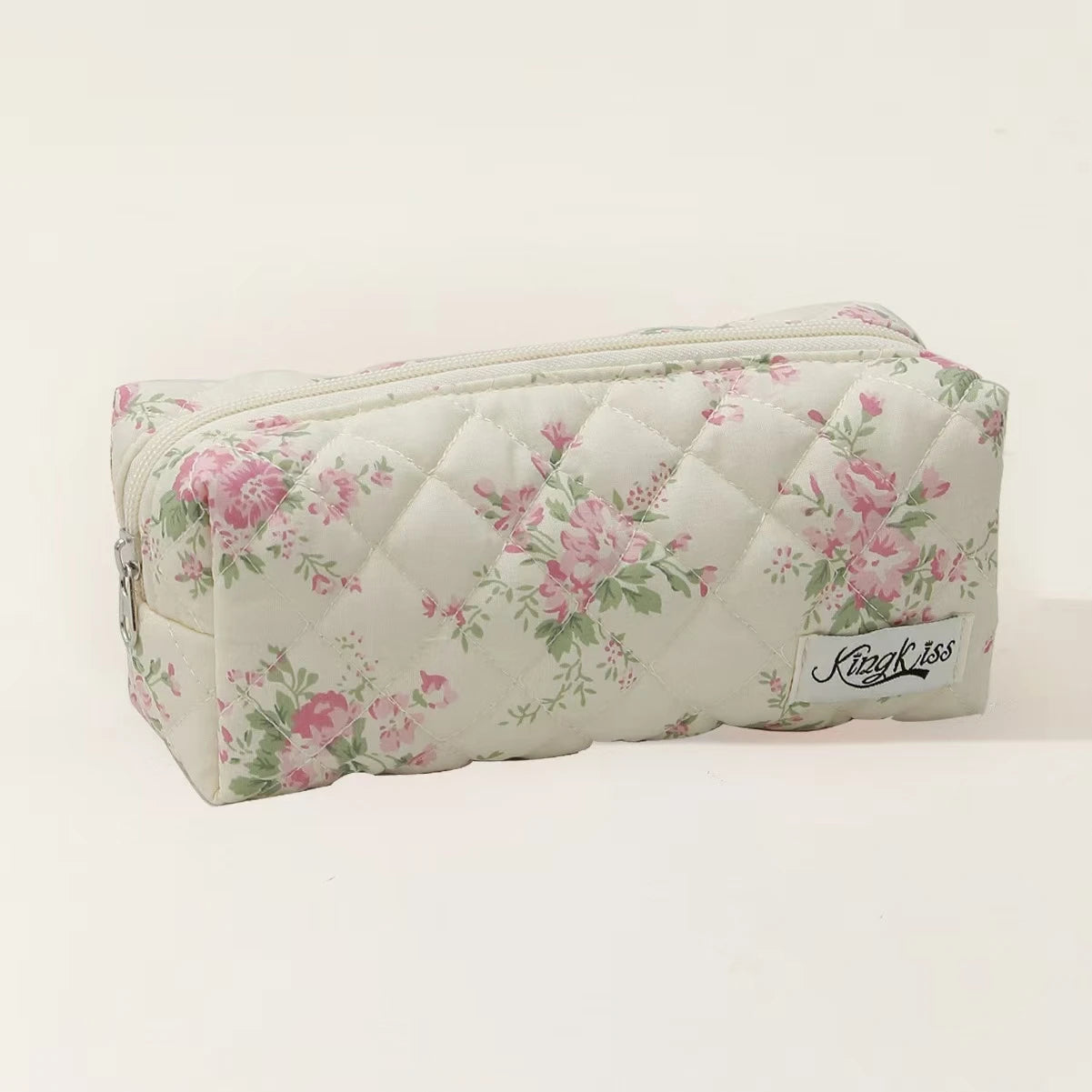 Storage - Organizer Floral Puffy Quilted Makeup Bag Flower Printed Cosmetic Pouch Large Travel Cosmetic Bag Make up Aesthetic