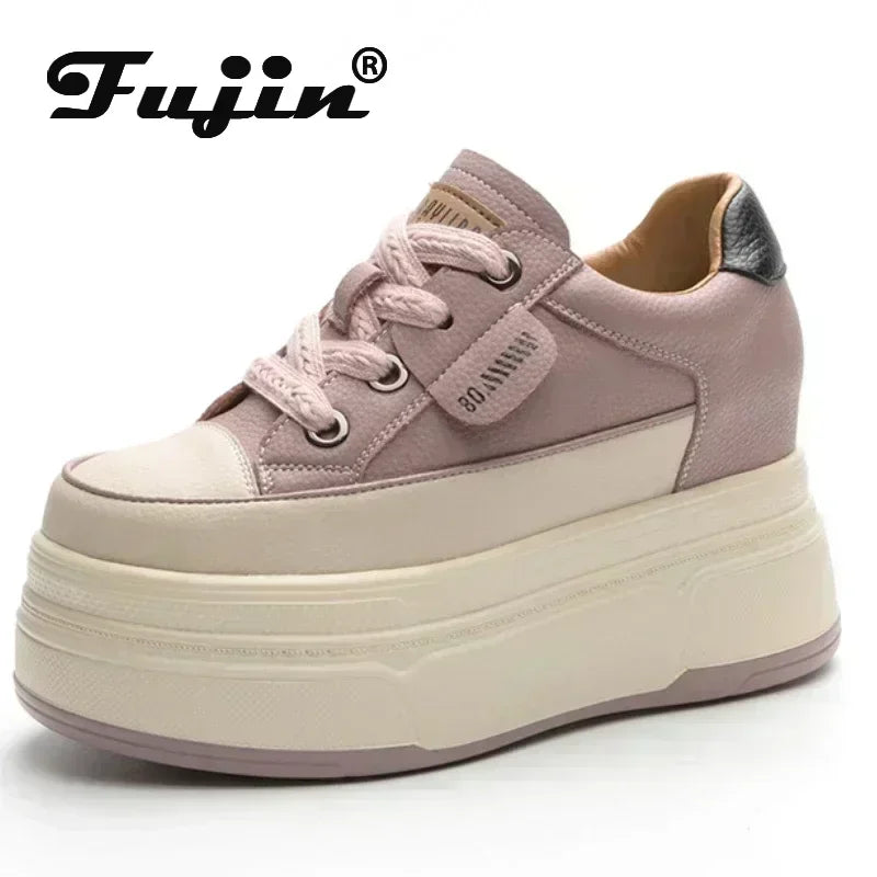 Fujin -  9cm Cow Suede Genuine Leather Women Vulcanized Shoes Platform Wedge Skate Boarding High Brand Heels Casual Summer Shoes