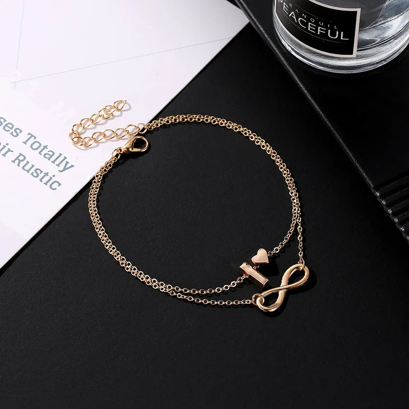 BOHOINITIA - 
Boho Initial Anklet Heart Infinity Silver Color Ankle Bracelet on Leg Chain 26 Letter Anklets For Women Ankle Beach Foot Jewelry