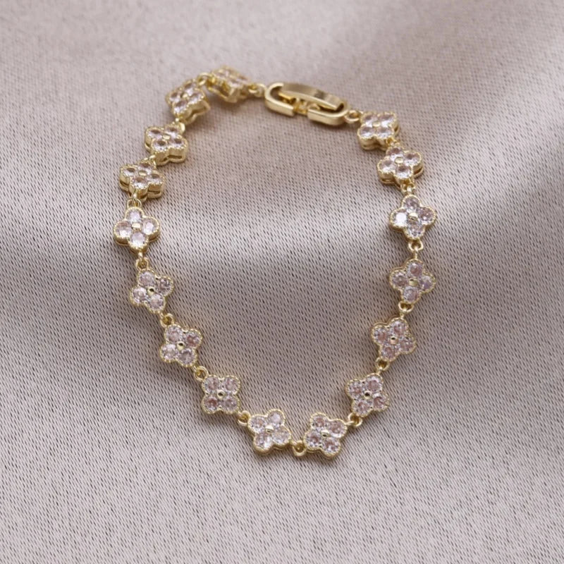 Florivra - Korean new design fashion jewelry 14K gold plated luxury blue zircon flower bracelet elegant women's daily work accessories