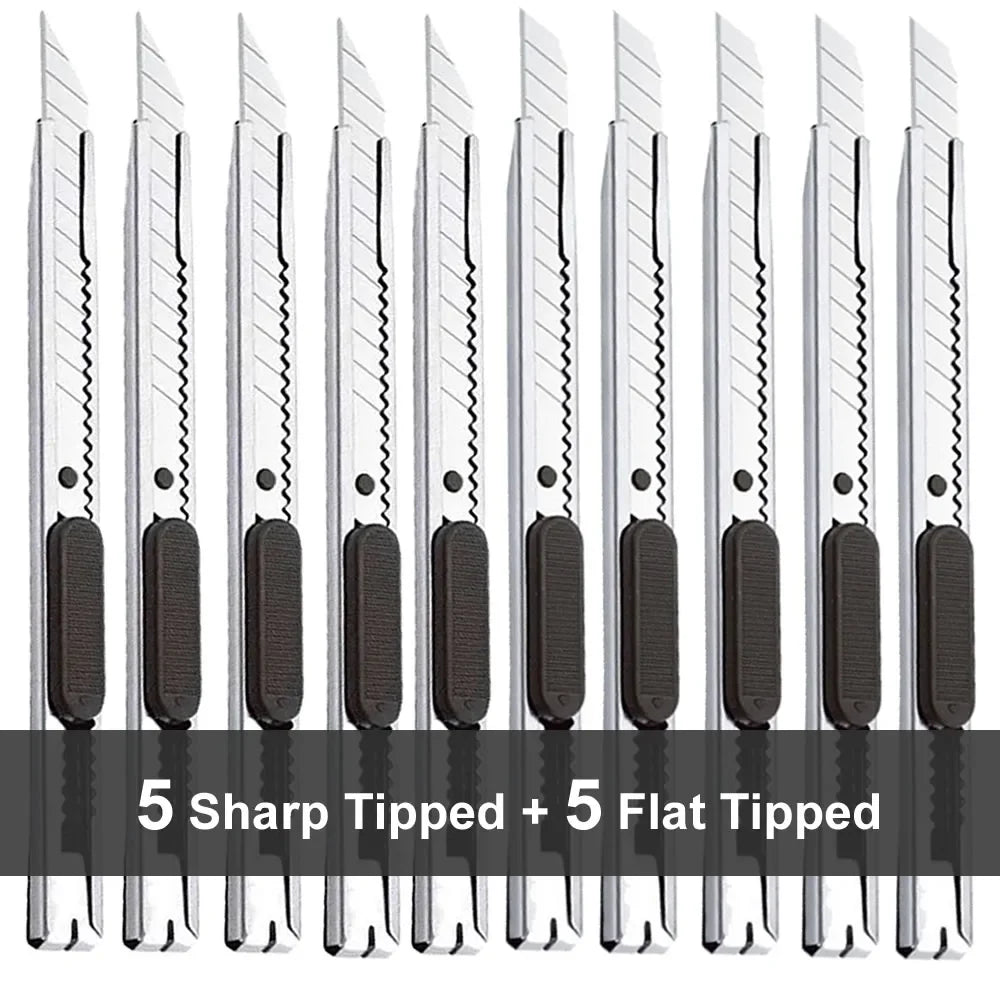 1/5/10Pcs Utility Knife Stainless Steel Paper Cut Box Cutter Tools Kit Non-Slip Blades Unboxing Knife Handicraft Carving Tools