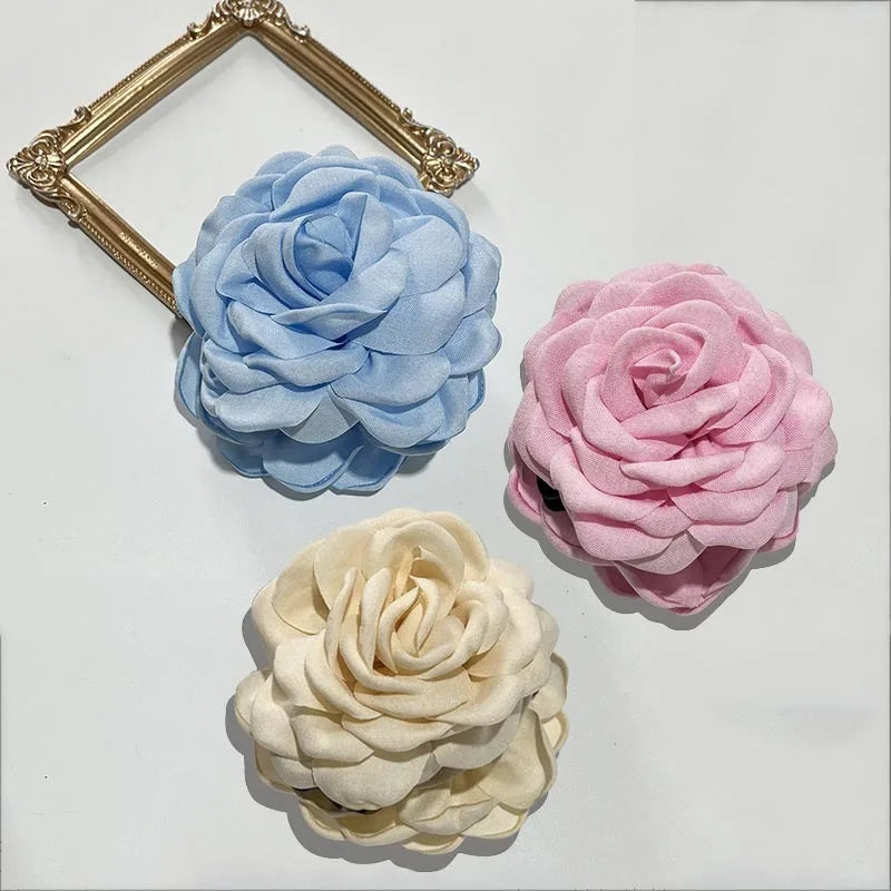Rosabella - French Fabric Rose Flower Hair Claw Clips For Women Girls Hair Clip Barrette Hairpins Hair Clamps Headwear Hair Accessories Gift