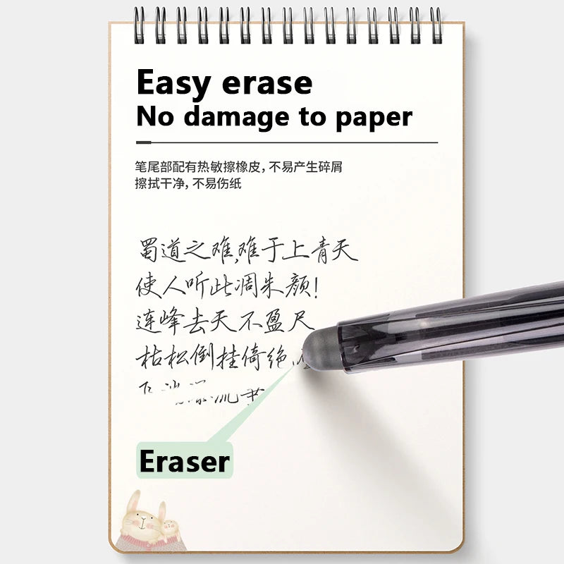 Deli Erasable Gel Pen 0.5mm Needle Tip Friction Erasable Black Blue Ink Smooth Writing No Smear School Office Supplies SA108-D