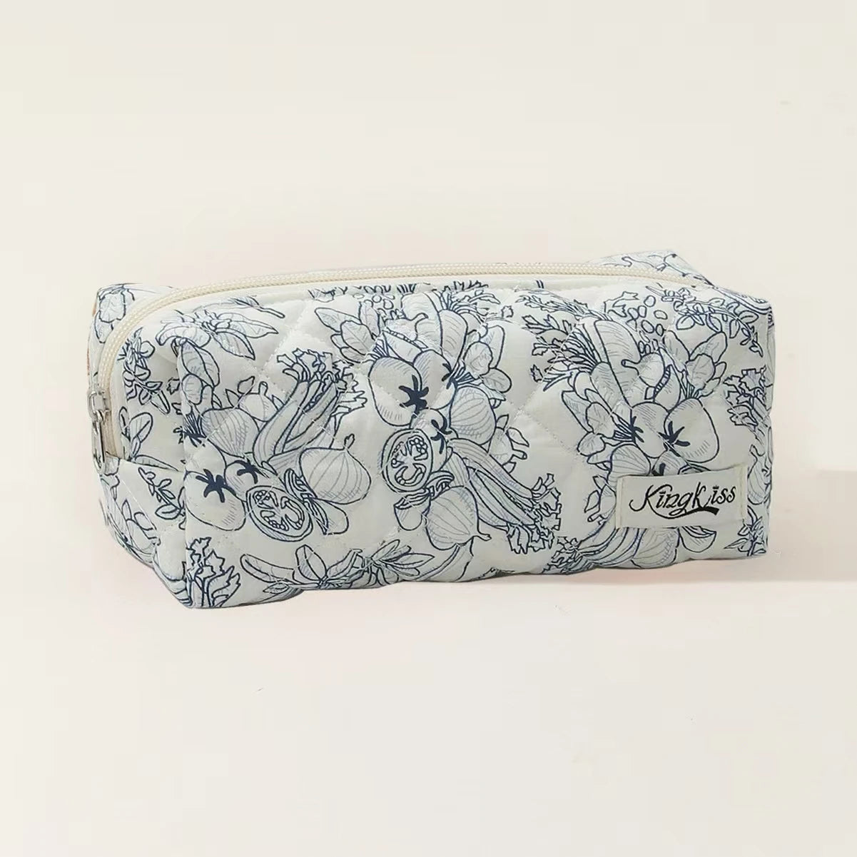 Storage - Organizer Floral Puffy Quilted Makeup Bag Flower Printed Cosmetic Pouch Large Travel Cosmetic Bag Make up Aesthetic