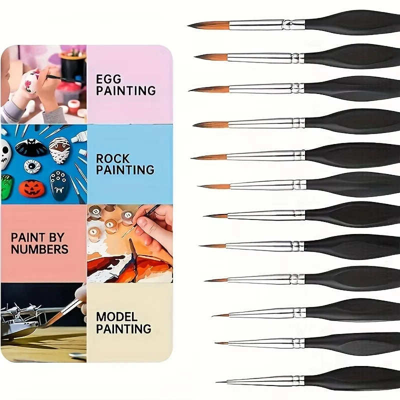 11pcs Watercolor Paint Brush Set for Fine Detail - Durable Miniature Brushes Micro Tips for Warhammer 40K Model & Art Painting