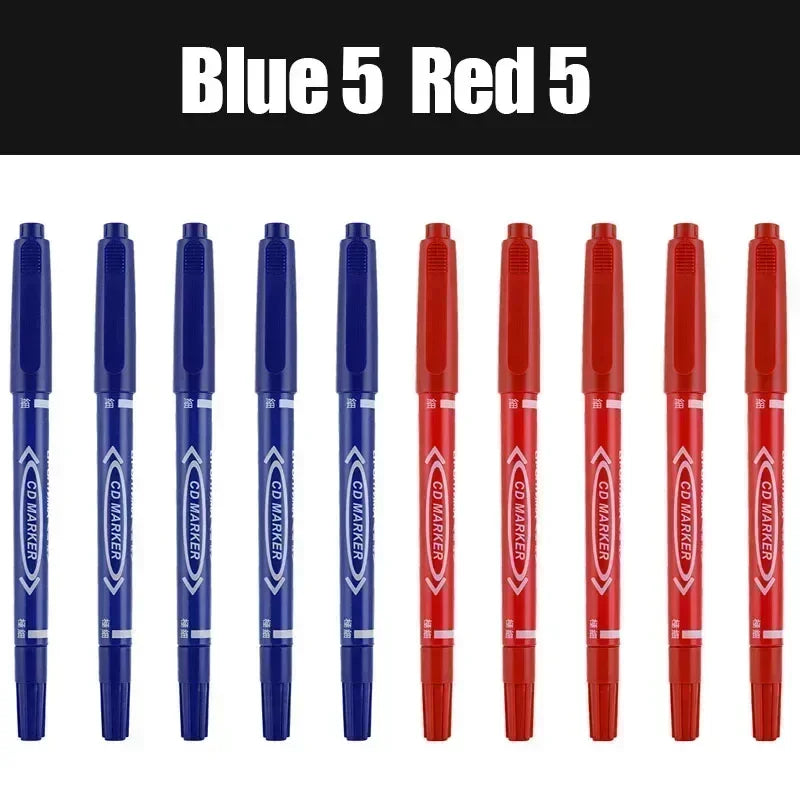 10Pcs Double Tip Permanent Markers Pens Waterproof Oily Fine Tip Black Painting Marker Graffiti Marking Pens School Supplies