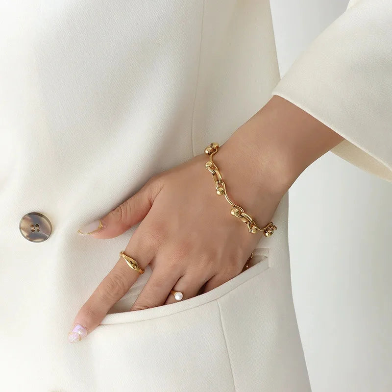 LIORÉ - 
Liora High Quality Stainless Steel Irregularly Chain Necklace Bracelet For Women Men Charm Women's Two Pieces Jewelry Set Gifts