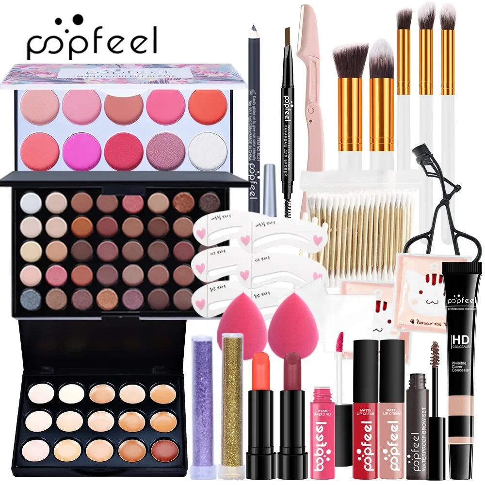 GlamKit - 
28Pcs Makeup Set Eyeshadow Lipstick Eyebrow Concealer Powder Brush Complete Makeup For Women Female Beginner Student Full Set