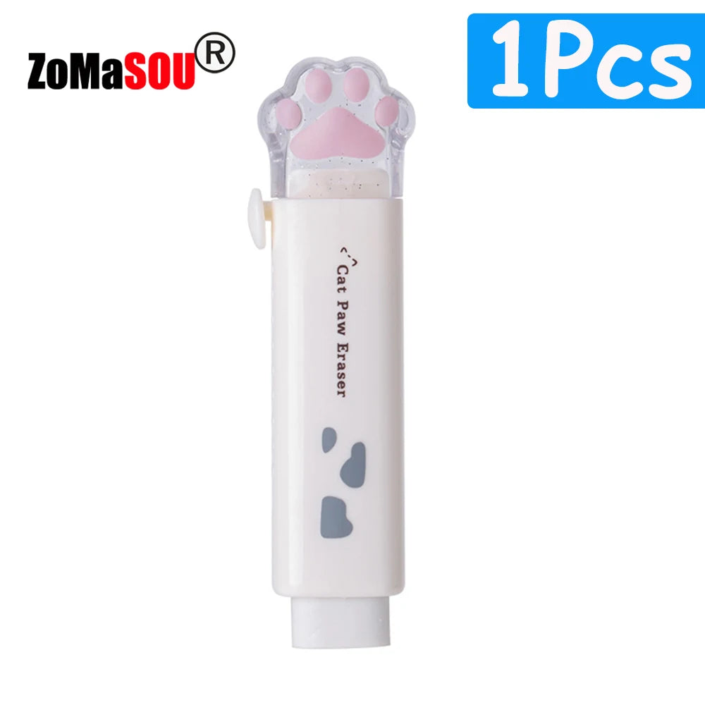 1-8Pcs New! Kawaii Cat Paw Rubber Erasers Retractable Pencil Eraser for Kids Students School Home Office Writing Drawing