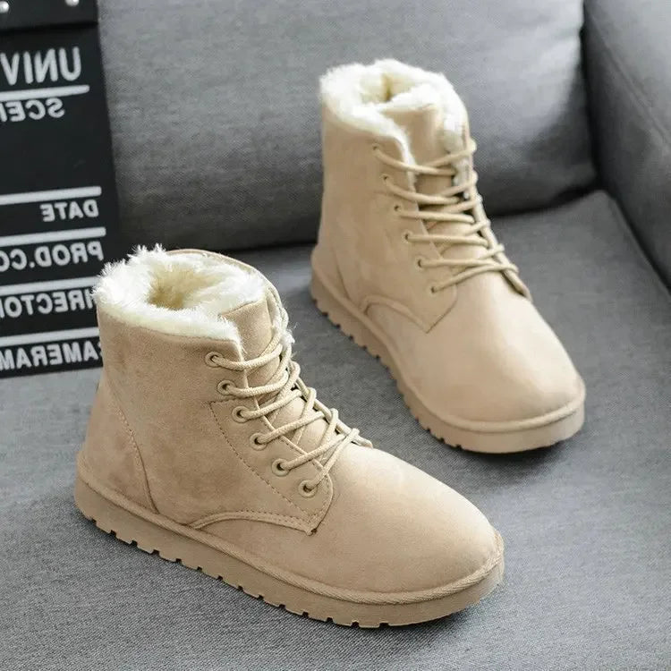 GlamTalon - Thickened Cotton Shoes with Fleece Casual Short Tube Winter Boots for Women Comfortable Warm Large Size Rubber Snow Boots