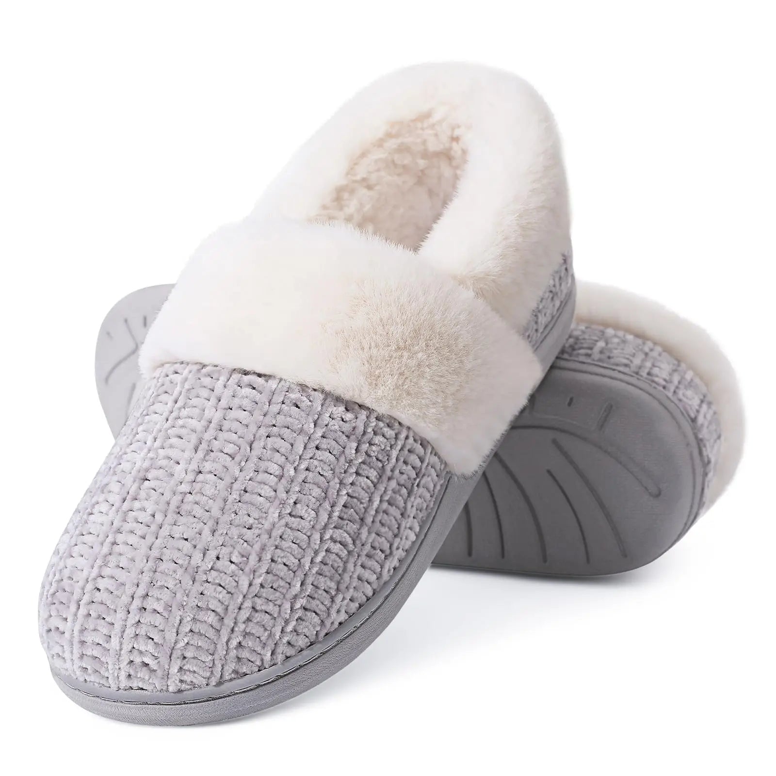 Pallene Fuzzy -  Winter Slippers For Men Women Casual Memory Foam Knit Flat Slides Cozy Plush Indoor Slippers Fluffy Cotton Shoes