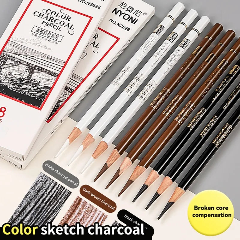 Professional Drawing Sketching Pencils 1/3/4/5/8PCS Sets White/Brown Hand-Painted Art Carbon Pen for Beginners Artists Supplies