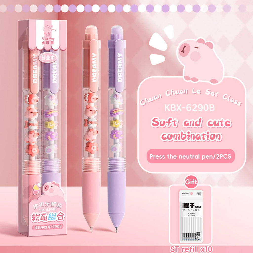 2Pcs Set Gel Pen 0.5mm Fine Point Black Ink Cute Creative Pen Quick Drying Smooth Writing for Journals Cheap Kawaii Stationery