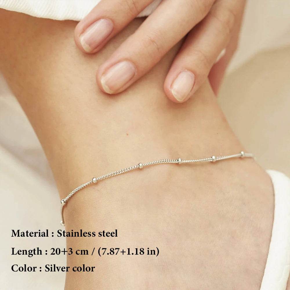 LUNABEL - 
SUNIBI Fashionable Stainless Steel Minimalist Bead Decor Anklet Chain For Women