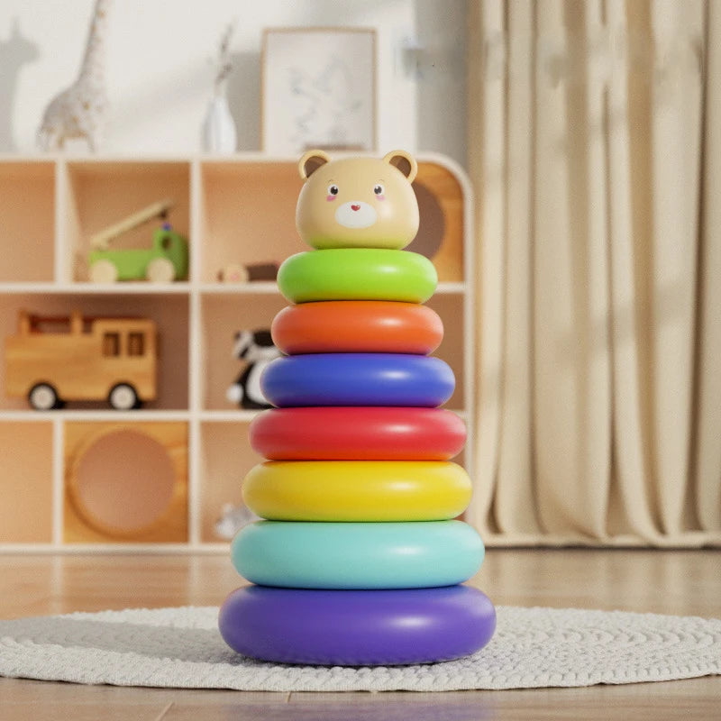 Montessori Stacking Toys for Babies 0 12M Rainbow Ring Stacker Baby Stacking Tower for Toddlers Educational Learning Sensory Toy