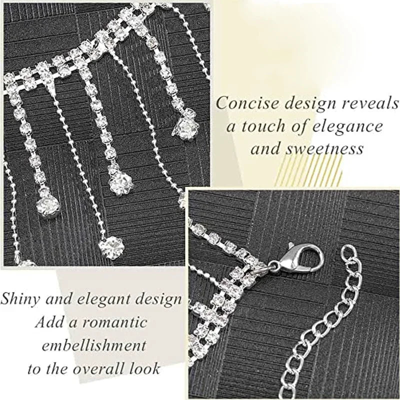 TASSERA - 
2pcs Boho Rhinestone Ankle Bracelet on leg Foot Jewelry for Women Drop Crystal Tassel Anklet High Heeled Tennis Foot Chain