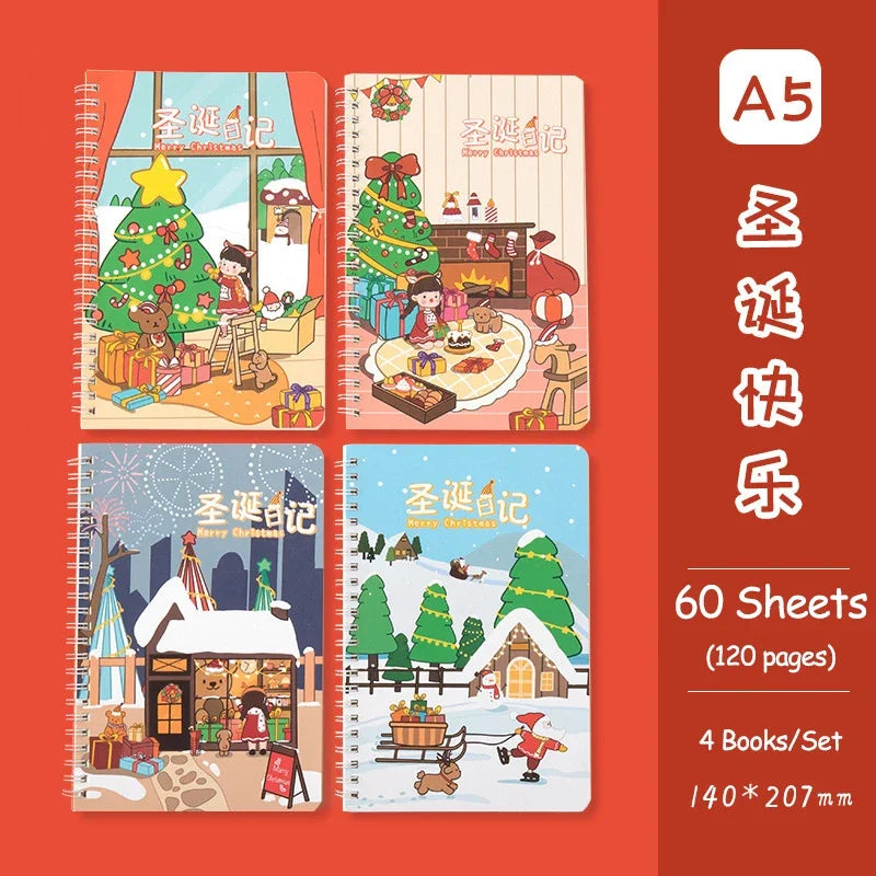 4 Books/Set A5 Coil Lined Notebook High Quality Kawaii Korean Stationery Cute School Supplies for Students