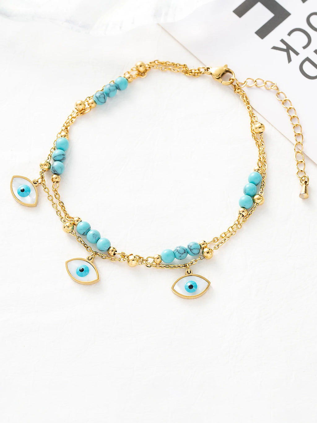 SERÉA - 
1 set of Turquoise inlaid star devil's eye lady's ankle chain stainless steel plated 18K gold ankle layered chain chain