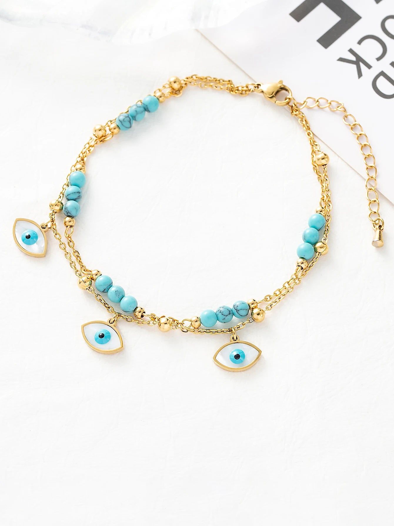 SERÉA - 
1 set of Turquoise inlaid star devil's eye lady's ankle chain stainless steel plated 18K gold ankle layered chain chain