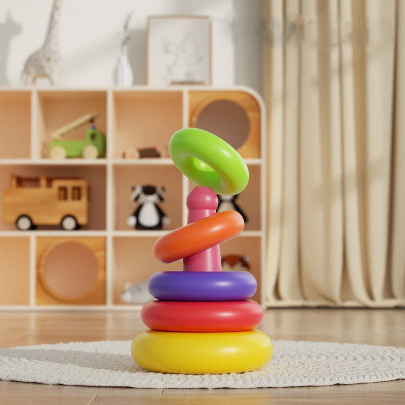 Montessori Stacking Toys for Babies 0 12M Rainbow Ring Stacker Baby Stacking Tower for Toddlers Educational Learning Sensory Toy