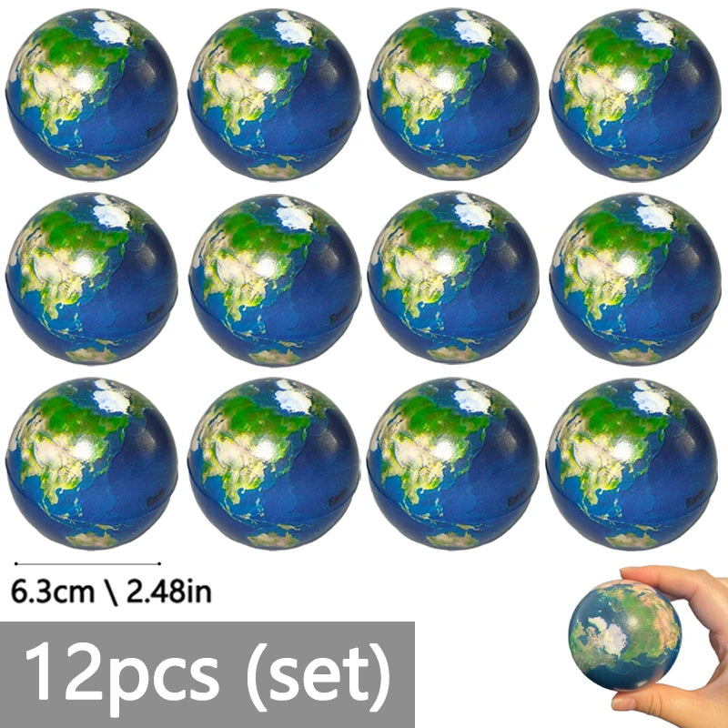 Mini World Earth Stress Balls Children Toy Foam Planet PU Globe Squeezable Balls Finger Exercise Educational Stress Relief Toys