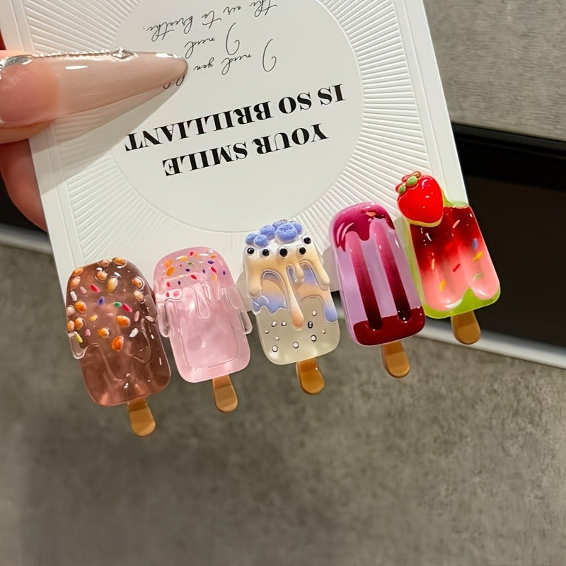 10pcs of Women'S Exquisite And Cute Sweet Ice Cream Hair Clips with Colorful 3D Decorations for a Youthful Look