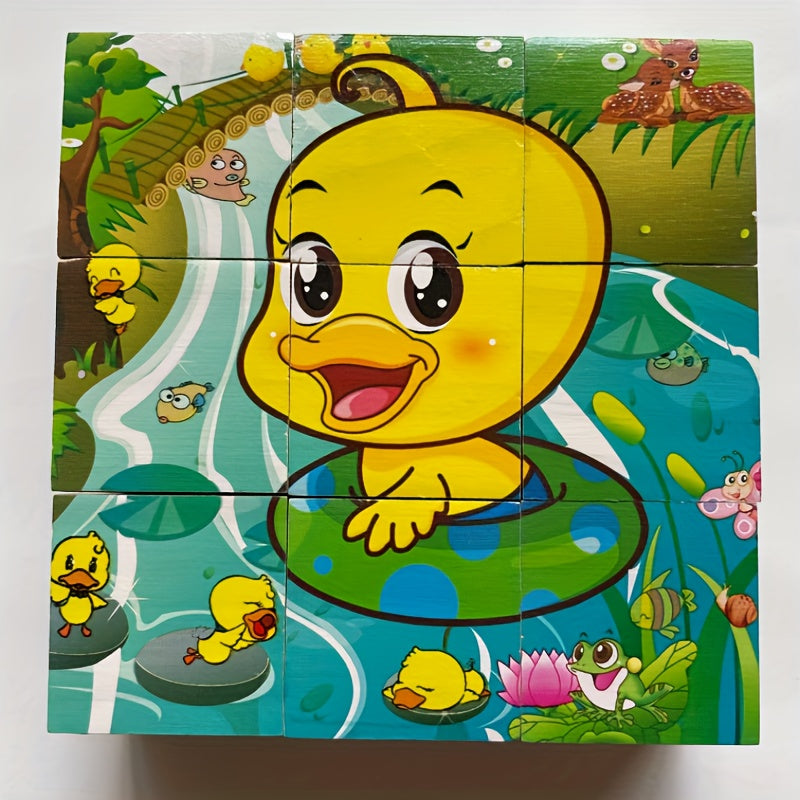 Six sides Wooden Blocks Cube Puzzles for Kids - Wooden Jigsaw Puzzles 9 Cubes Blocks, Ocean World Animals Theme, Educational Toy for Concentration, Sorting, Logical Thinking, Ideal for Festive Gifts