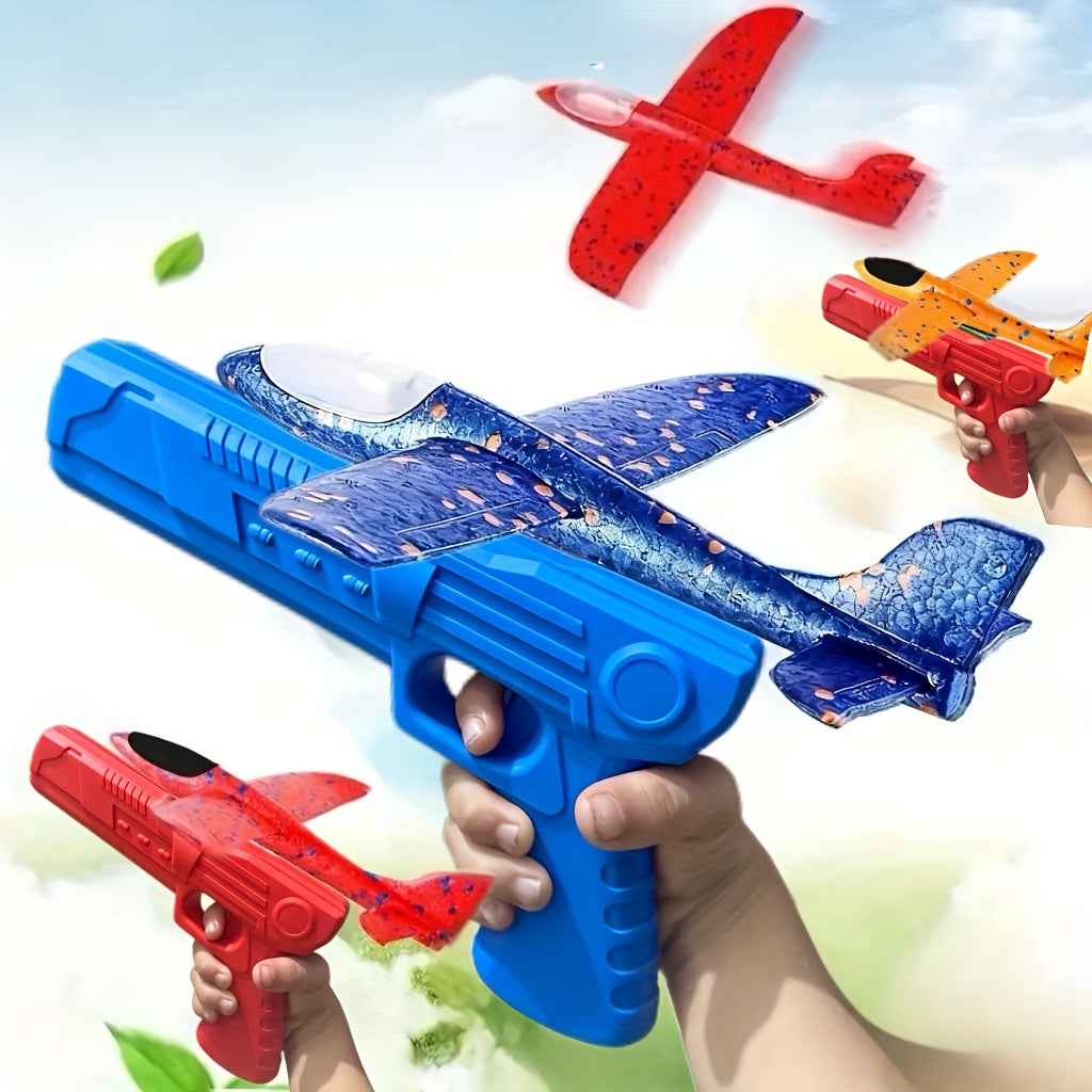 1 Launcher & 3 Airplanes Foam Flying Toy - Soft Foam Airplanes Suitable for Boys & Girls, Indoor/Outdoor Flight System, Birthday/Christmas/Halloween Gift, Launcher & Planes