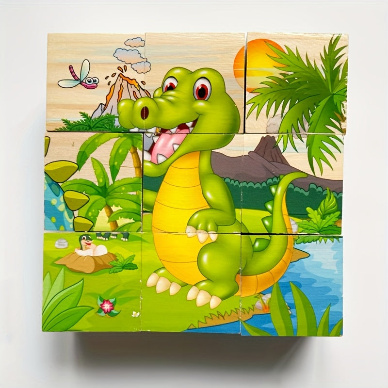 Six sides Wooden Blocks Cube Puzzles for Kids - Wooden Jigsaw Puzzles 9 Cubes Blocks, Ocean World Animals Theme, Educational Toy for Concentration, Sorting, Logical Thinking, Ideal for Festive Gifts