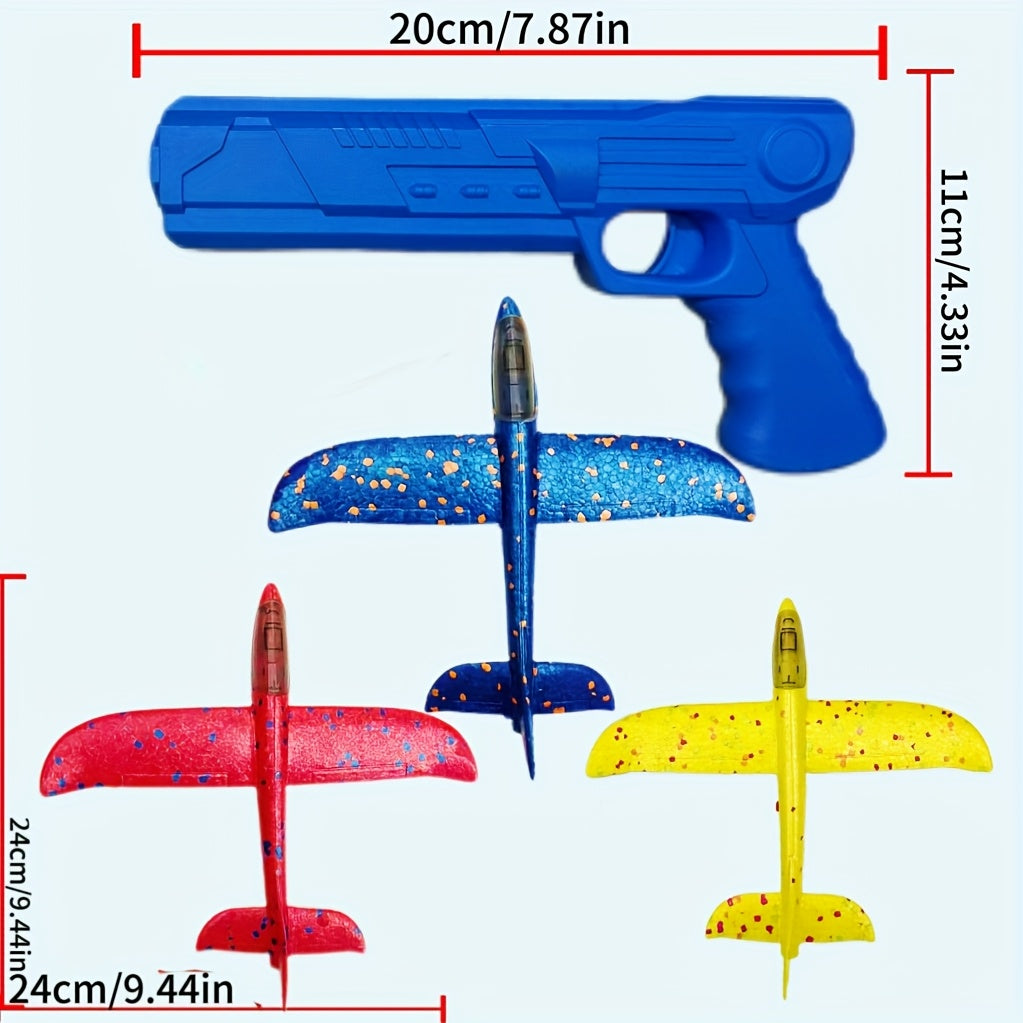 1 Launcher & 3 Airplanes Foam Flying Toy - Soft Foam Airplanes Suitable for Boys & Girls, Indoor/Outdoor Flight System, Birthday/Christmas/Halloween Gift, Launcher & Planes