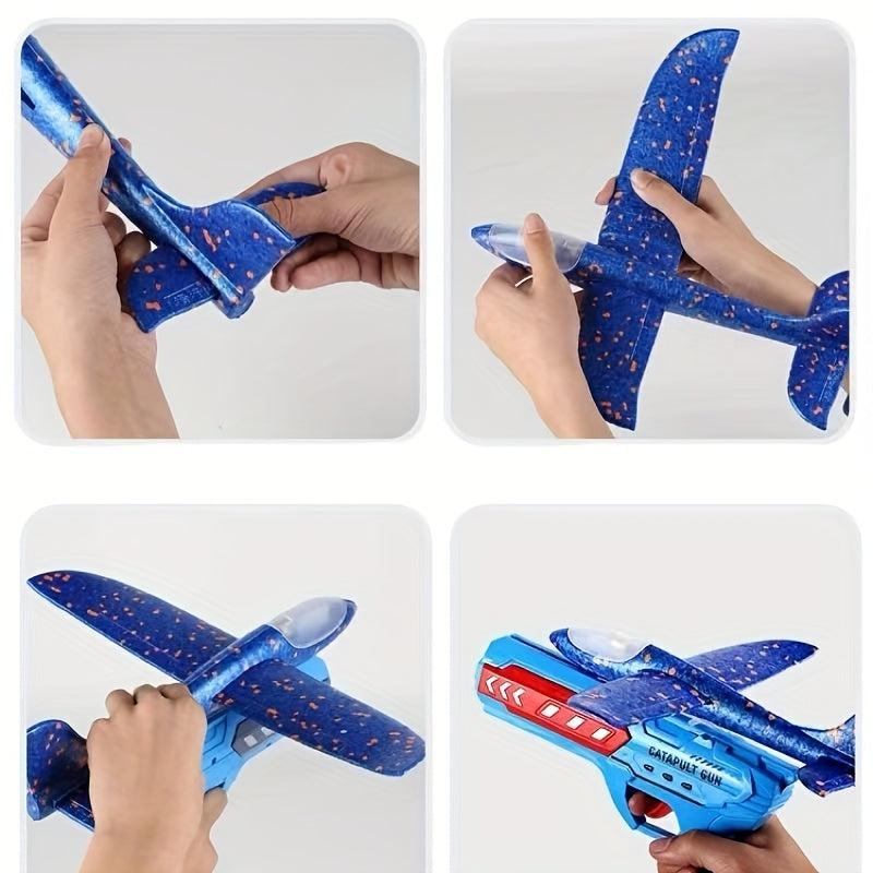 1 Launcher & 3 Airplanes Foam Flying Toy - Soft Foam Airplanes Suitable for Boys & Girls, Indoor/Outdoor Flight System, Birthday/Christmas/Halloween Gift, Launcher & Planes