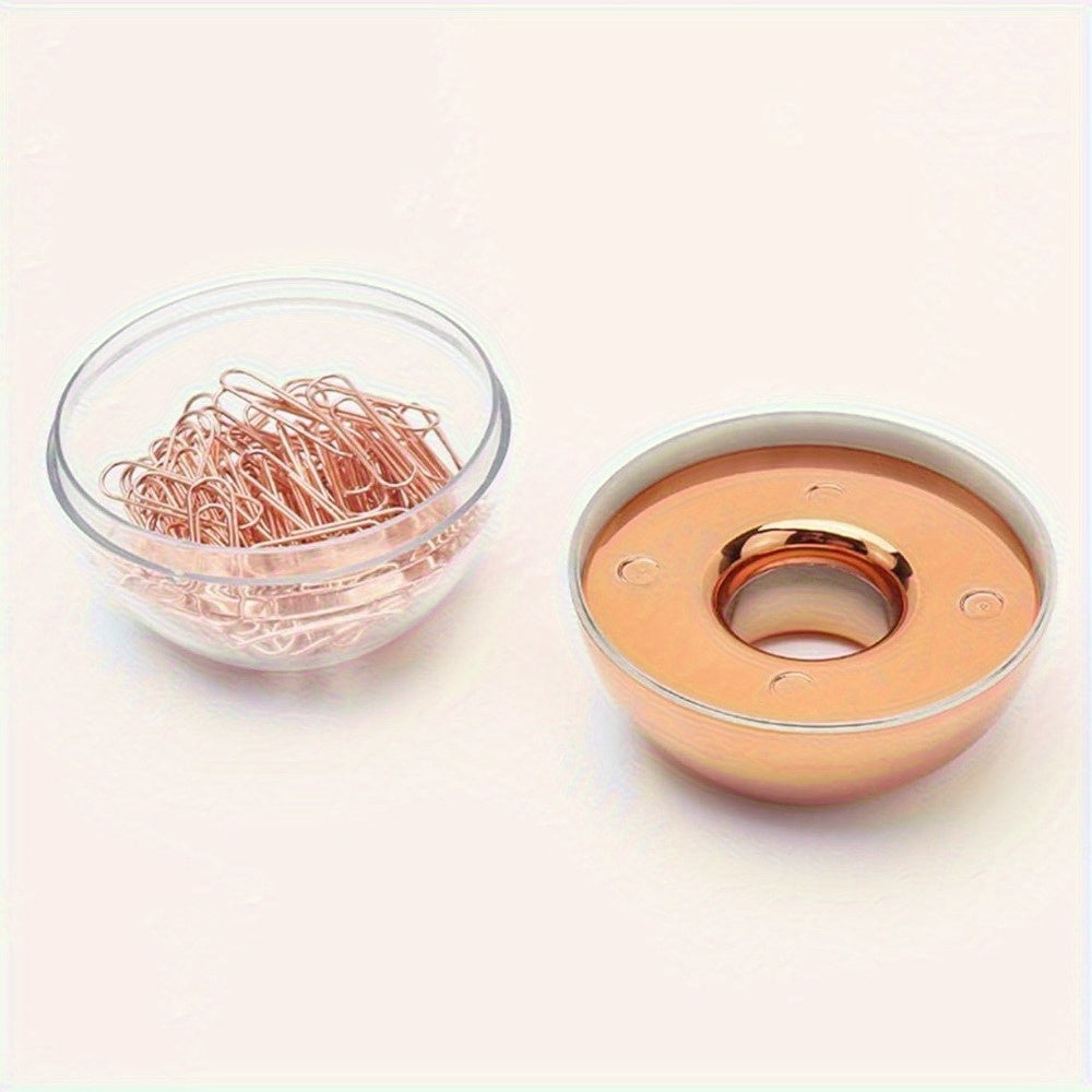 100pcs 28mm Paper Clips in Round Paper Clip Dispenser Holder with Magnetic Lid Ring for Office School Home Organizer Accessories Gift Idea
