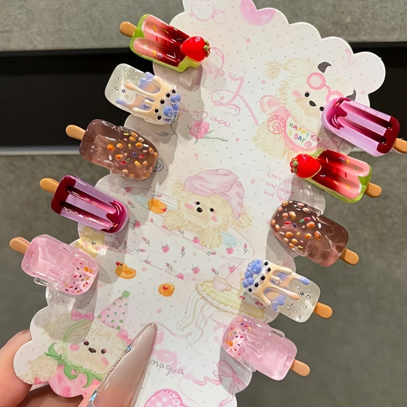 10pcs of Women'S Exquisite And Cute Sweet Ice Cream Hair Clips with Colorful 3D Decorations for a Youthful Look